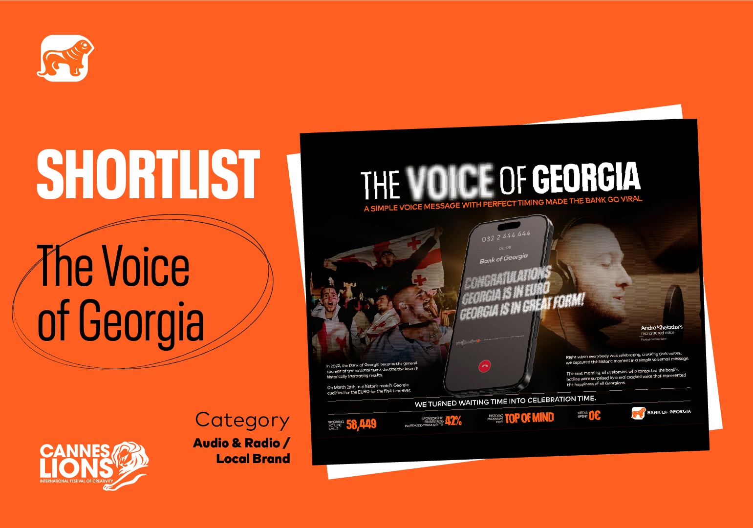 საქართველოს ბანკი კანის ლომების საერთაშორისო ფესტივალის შორთლისტშია